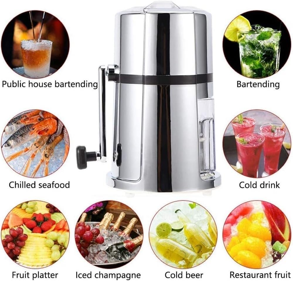 Manual Crushing Ice Machine, Portable Hand Crank Manual Ice Crusher, Transparent Snow Cone Machine with Stainless Steel, for Fast Crushing