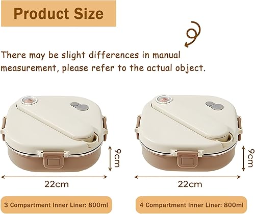 Miniatura 6 de Caja Bento de Acero Inoxidable, Lonchera Hermética de 800ml, Fácil de Abrir y Cerrar, Recipiente para Almacenar Alimentos para Salidas, Picnics y