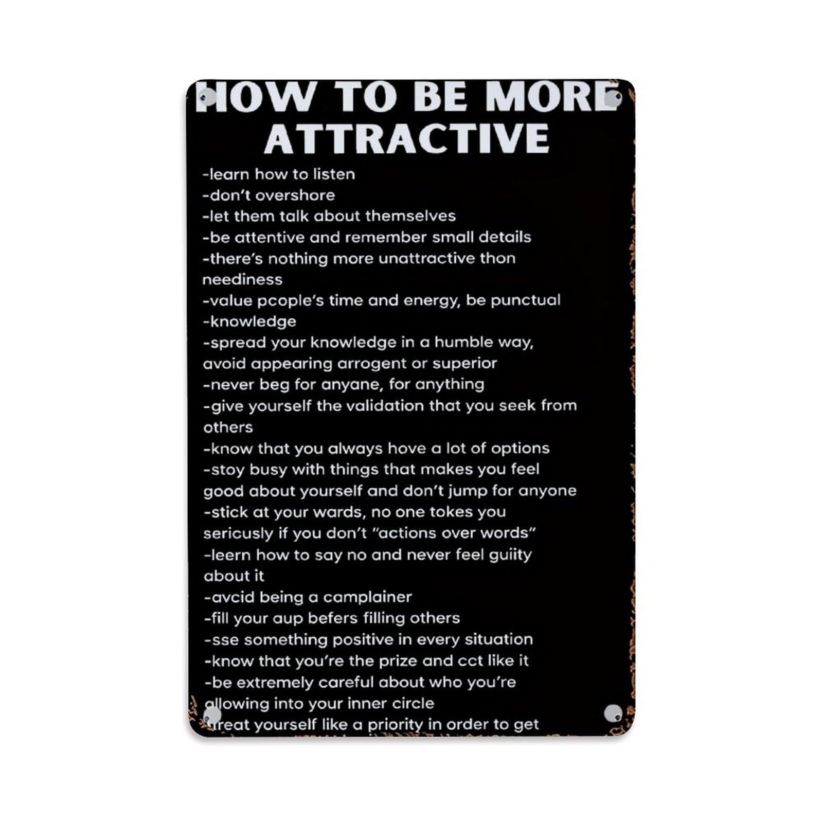 Nestemfo Vintage How To Be More Attractive Tin Sign Metal Sign, Living Room,Bar, Home, Bedroom Wall Decor,Retro Metal Poster 8X12 Inches