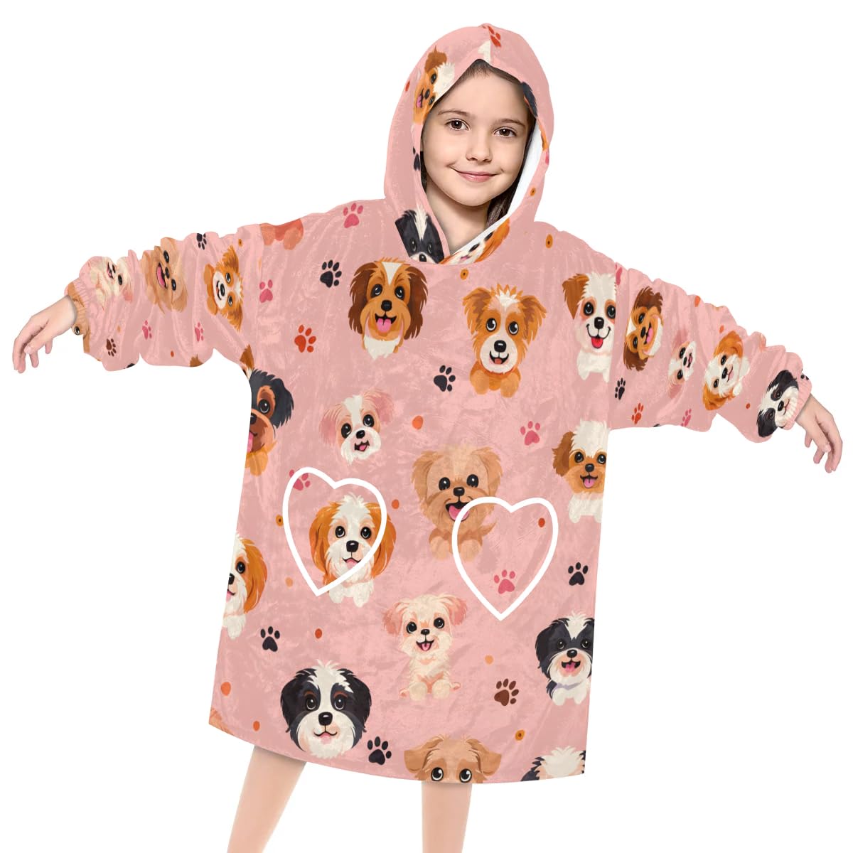 Wearable Blanket Hoodie for Kids, Guard Dog Fleece Sweatshirt Blanket Oversized Blanket Sweatshirt with Pocket Flannel Warm Hooded Blanket 6-10 Year Old Girl Boy Gift, One Size