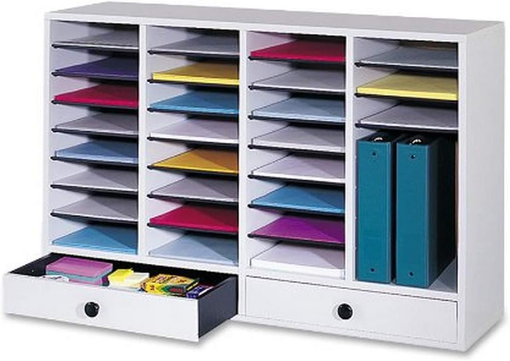 Safco Products Wood Adjustable Literature Organizer, 32 Compartment with Drawers, 9494GR, Grey, Durable Construction, Removable Shelves, Stackable : Mail Sorter Organizer : Office Products
