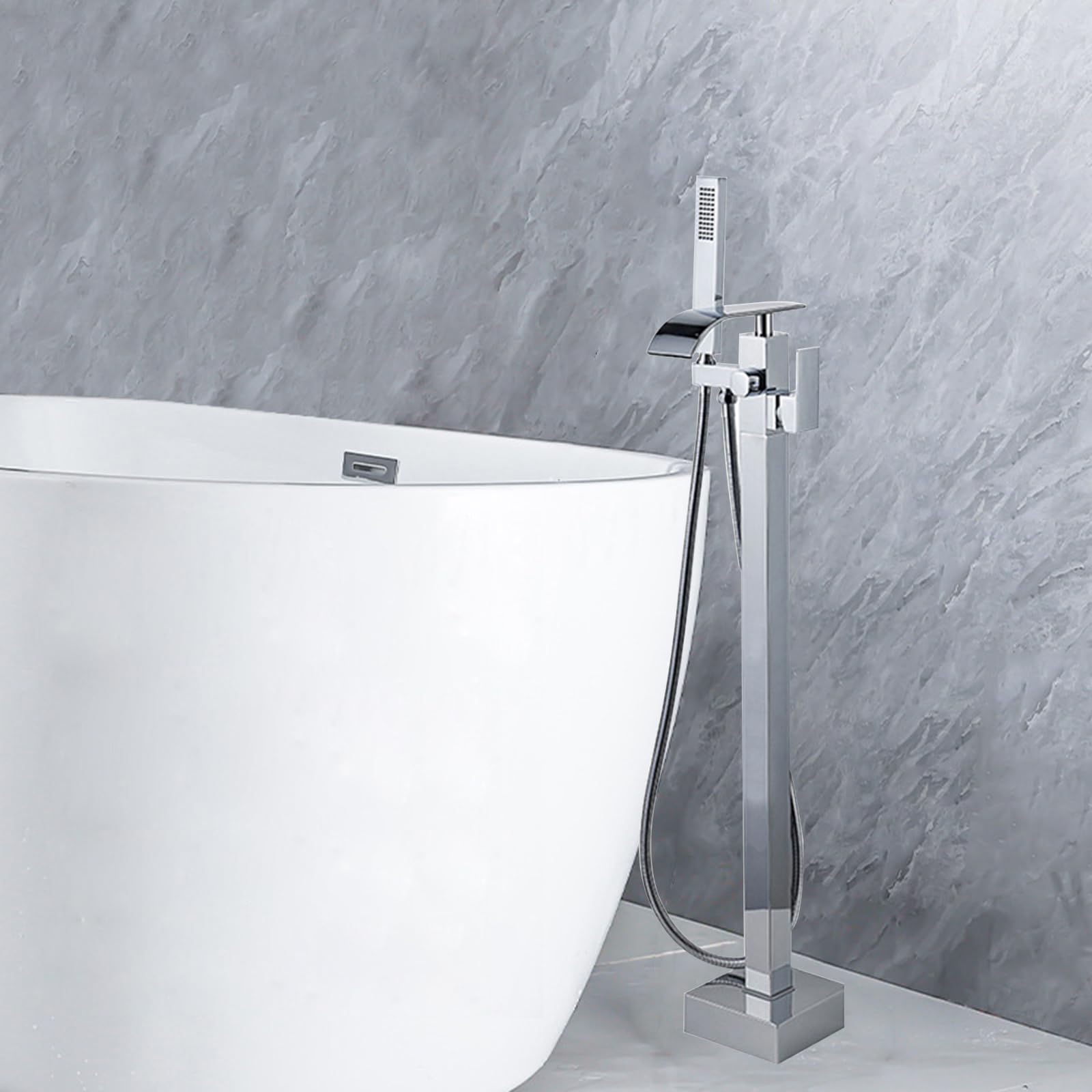 ZYCHSJXA Bath Shower Mixer Tap Chrome Freestanding Brass Taps Bathroom Waterfall 360 Swivel Spout Bathtub Faucet