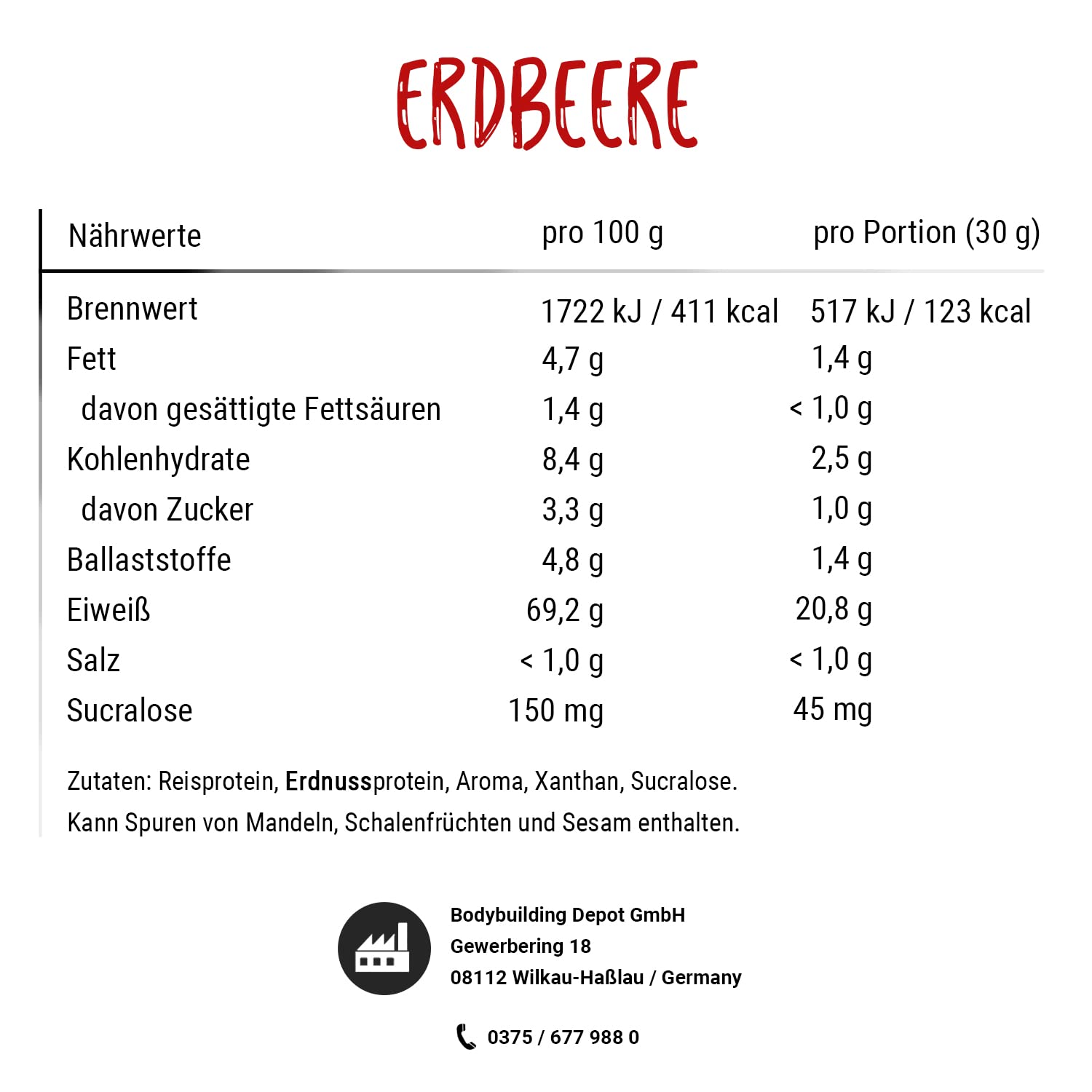 Bodybuilding Depot® - Veganes Proteinpulver 1kg, Vegan 2k, Umweltfreundlich in Papier verpackt, 100% pflanzlich, Sehr gute Löslichkeit, Natürlicher Geschmack (Erdbeere)