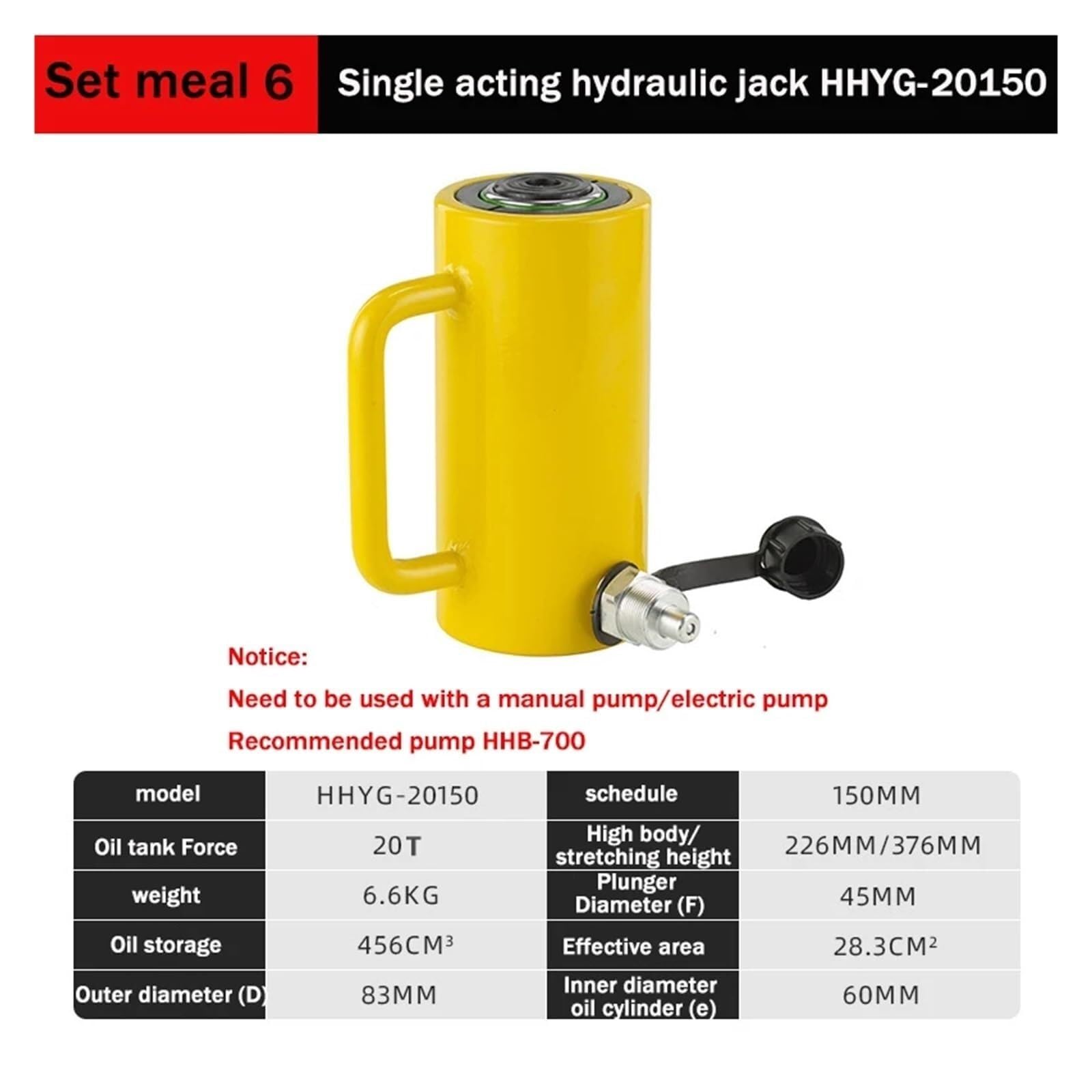 Hydrauliczny podnośnik cylindrowy do zadań podnoszenia i separacji - narzędzie cylindra olejowego jednostronnego działania (zestaw posiłek 6)