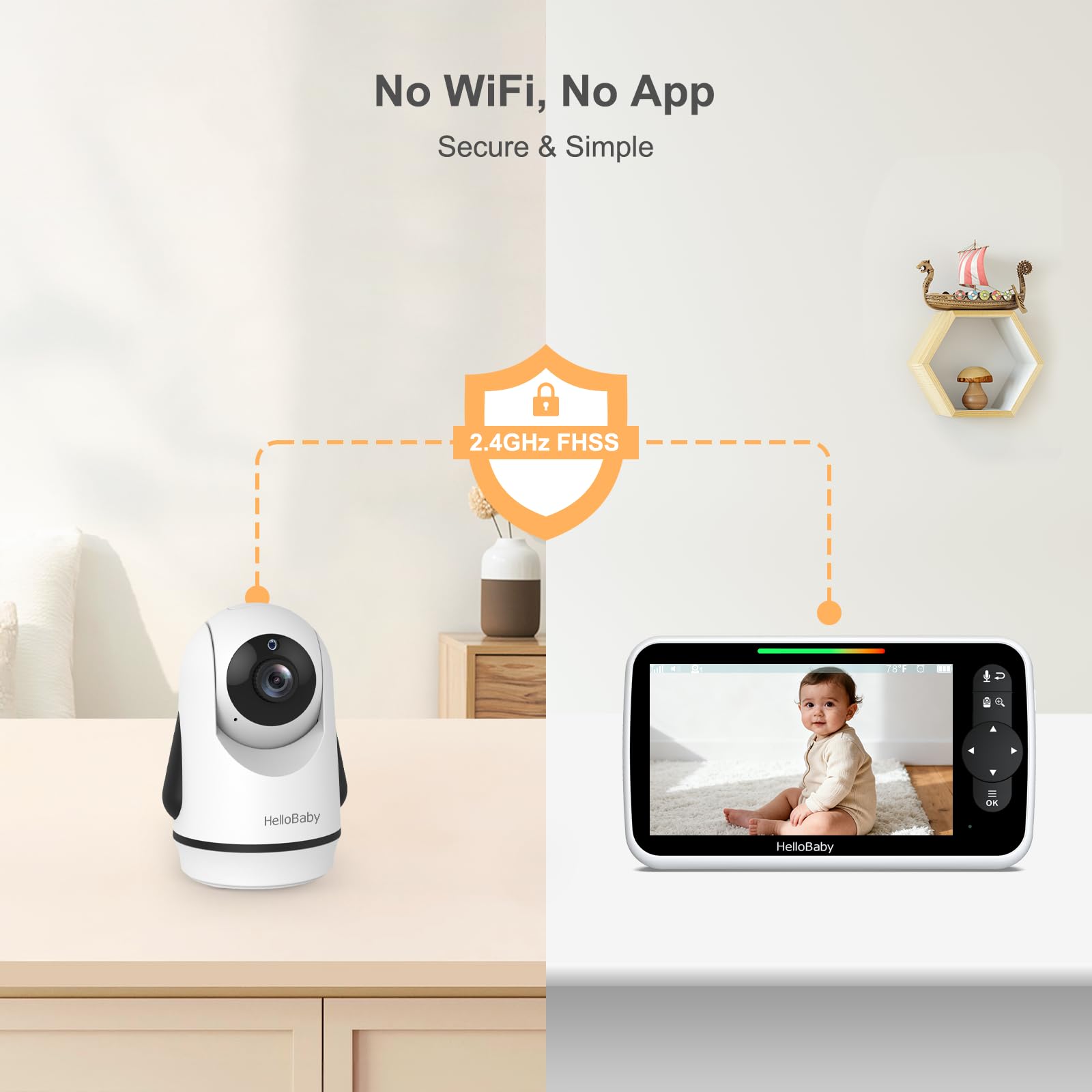 HelloBaby Monitor de Video para Bebés de 6", Pantalla Grande con Cámara y Audio, Batería de 4000mAh y Modo Eco, Visión Nocturna, Sin WiFi, Conversación Bidireccional y 8 Canciones de Cuna, Cámara PTZ
