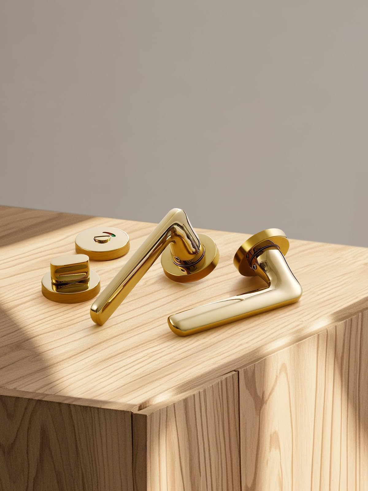 SORWDUERM Gold Door Handle Set, Matte Brushed Stainless Steel, L Shape Round Rosette WC Profile Cylinder for Front & Interior Doors - Image 2