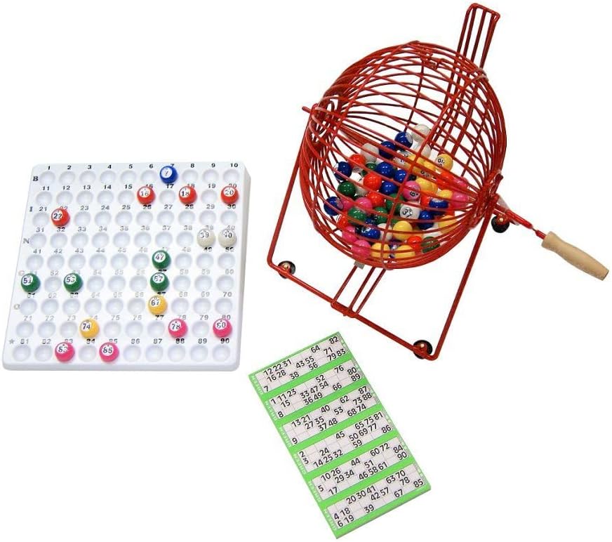 Standard Bingo Cage Set - Tombola Game for Pubs - Home Bingo Game - Metal tombola cage, 90 Balls, Tray and Tickets - Family Game - Lotto