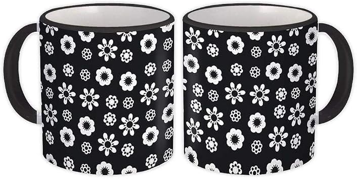 Daisy Flower Gift Mug Black White Pattern Kitchen Towel Graphic Friend Coworker - White w/Black Handle