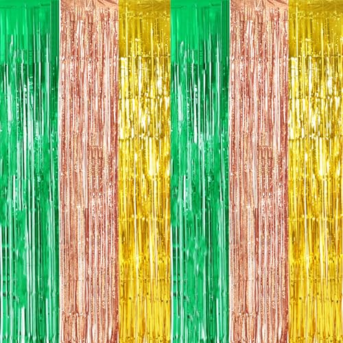 Image of TONIFUL Hawaiian Luau Summer Party Metallic Tinsel Streamer Decorations | 2 Packs 3.3 x 6.6 ft Tropical Luau Foil Fringe Curtains Backdrop for Boho Wedding Pineapple Summer Beach Birthday Party Decor