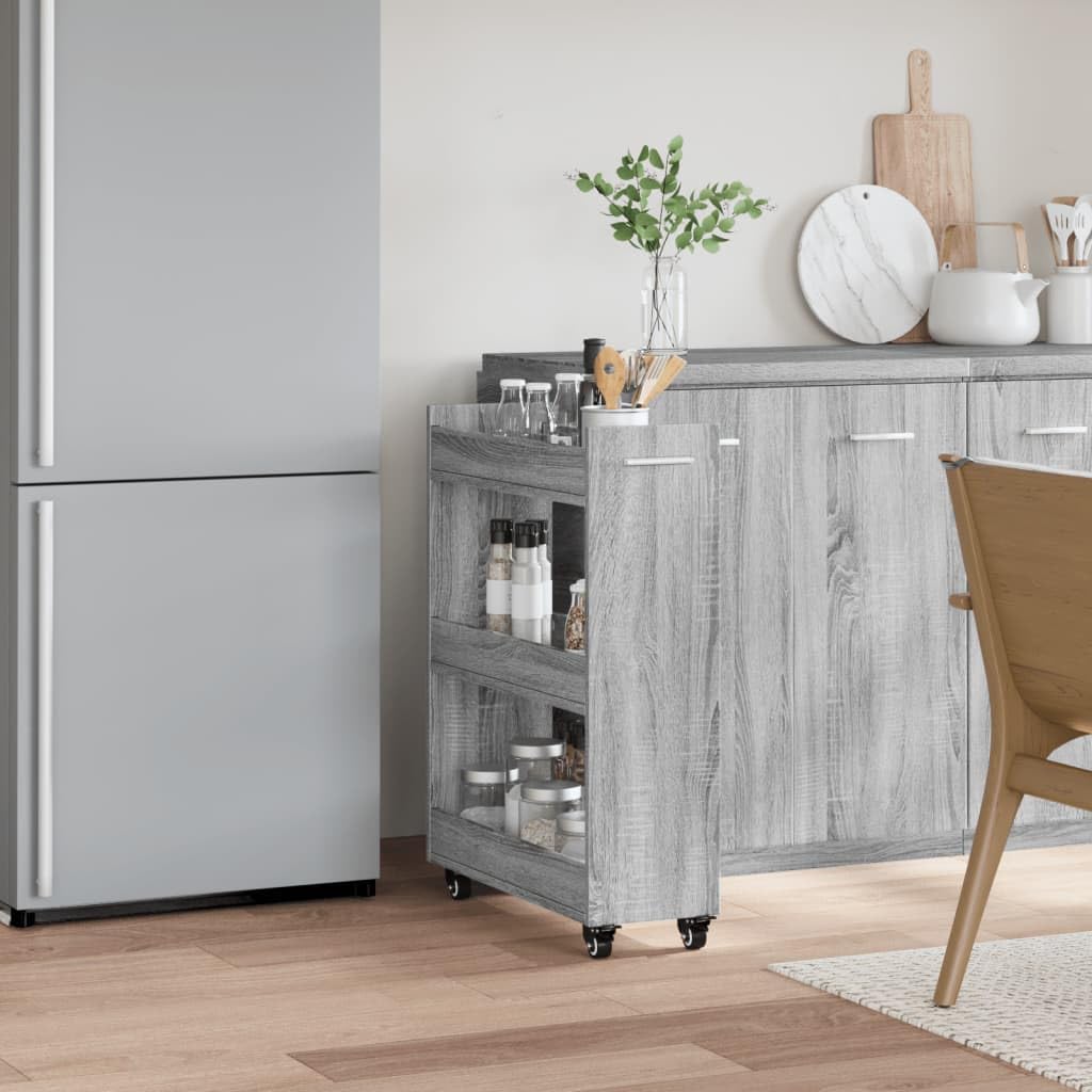 Armadio credenza con ruote, grigio Sonoma, in legno, 60 x 22 x 79 cm, 2 scomparti, 4 ruote girevoli con freno, serratura per ufficio, cantina, garage
