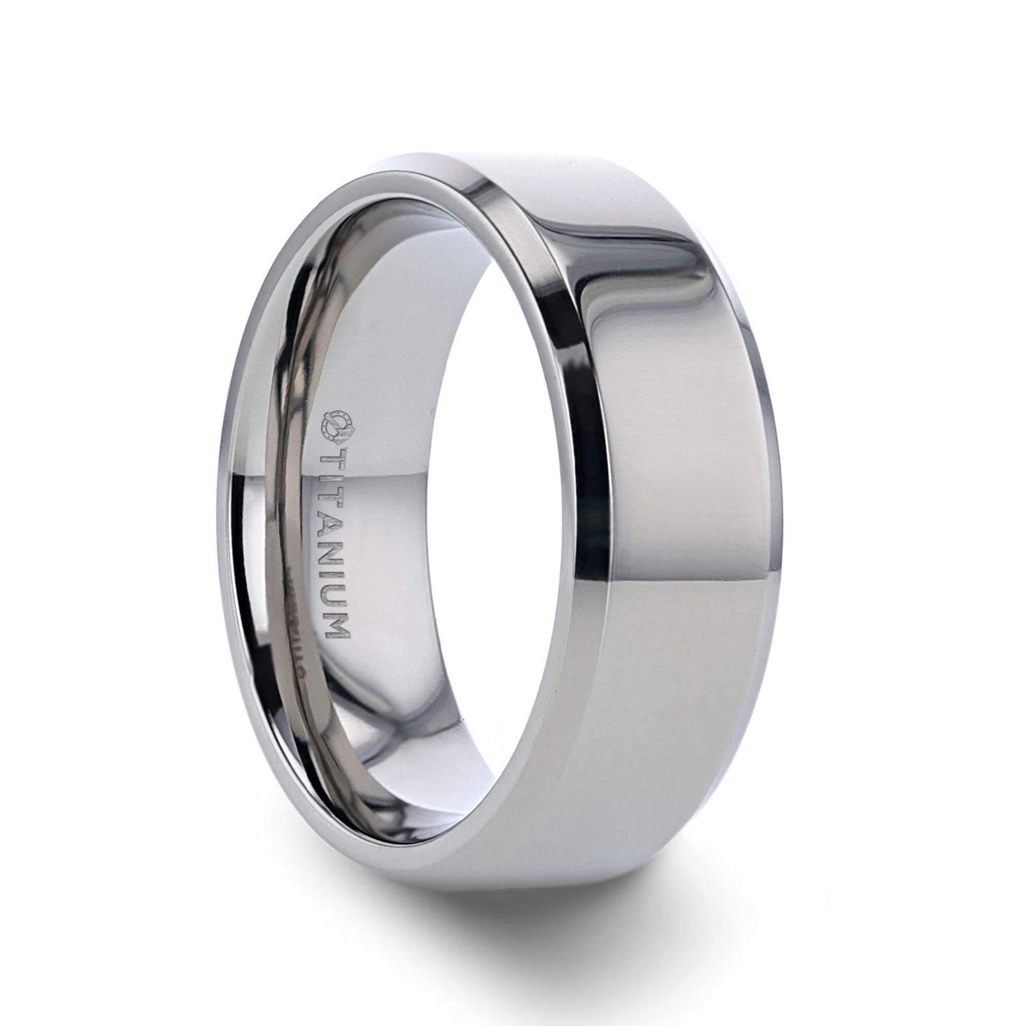 ThorstenCoronal | Titanium Rings for Men | Lightweight Titanium | Comfort Fit | Polished Finish Beveled Edges Titanium Wedding Ring with Raised Center - 6mm & 8mm