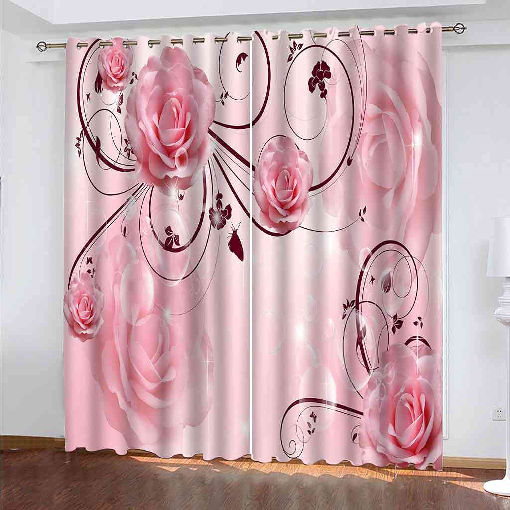 Rideaux isolants contre le froid et le bruit rose occultant 3D à oeillets salon et chambre