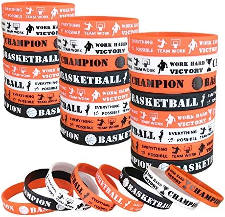Oringaga 24PCS Basketball Silicone Wristband/Bracelets - Basketball Party Favors and Supplies - Motivational Sports Prize - Boys/Girls/Carnival/Events/Gifts