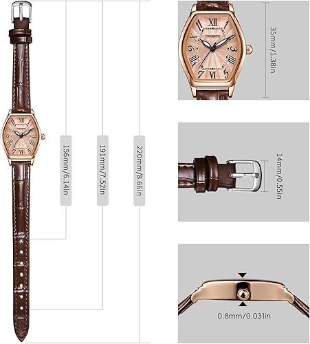 Miniatura 4 de Women's Leather Band Watch, Dainty Elegant Barrel-Shaped Women Watches Classic Vintage Retro Ladies Dress Wrist Watch, Gifts Present for Her