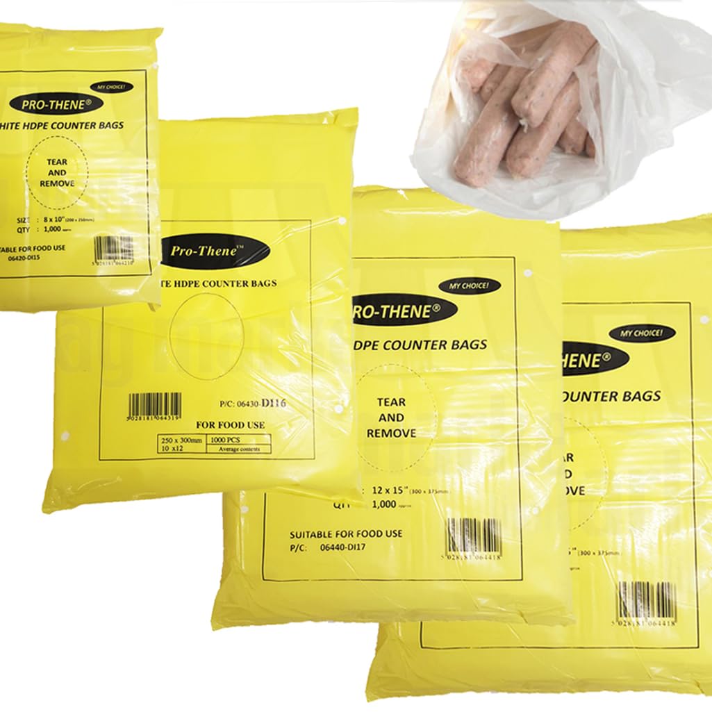 Pro-Thene White | 1000 X Strong Hdpe Butcher Counter Bags For Food Use - 12 Micron - Semi-Transparent Plastic Polythene Bags, Freezer Safe, Meat, Veg, Fruit (Large - 12" X 15")