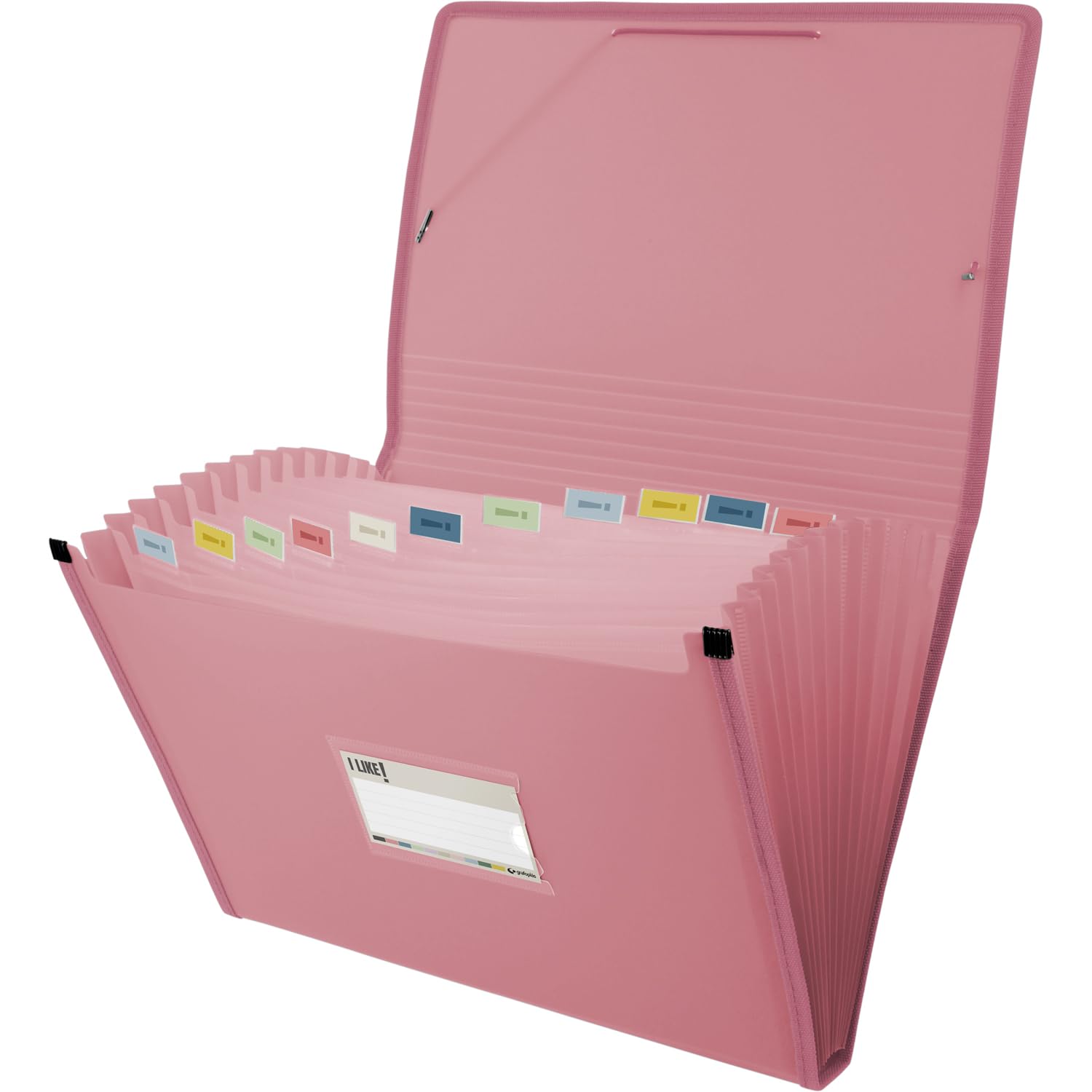 Grafoplas - Carpeta Acordeón Fuelle, Tamaño Folio, Color Rosa, 13 Posiciones, Poli Semirrígido Opaco, Incluye Etiqueta para Visores, Perfecto Clasificador Documentos Escolares y Oficina