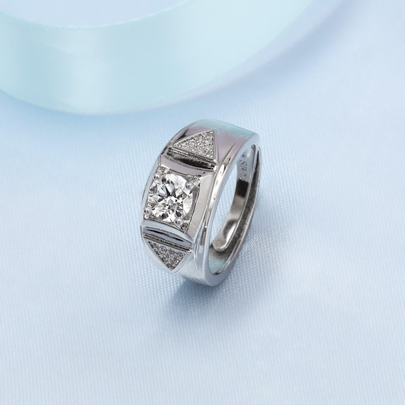 Wycian Męski różowy pierścionek z białego złota pierścionek damski 18K diament laboratoryjny szeroki trójkątny 4 bolce 1 ct cyrkonia rozmiar N 1/2 moda dla dziadka biżuteria urodzinowa