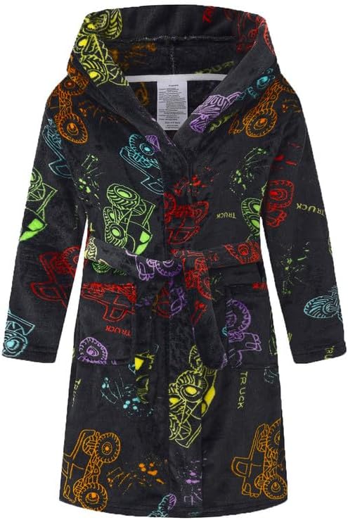 Tunoluker Boys Fleece Robe Sleepwear Hooded Plush Soft Bathrobe for Kids 2-16 Years