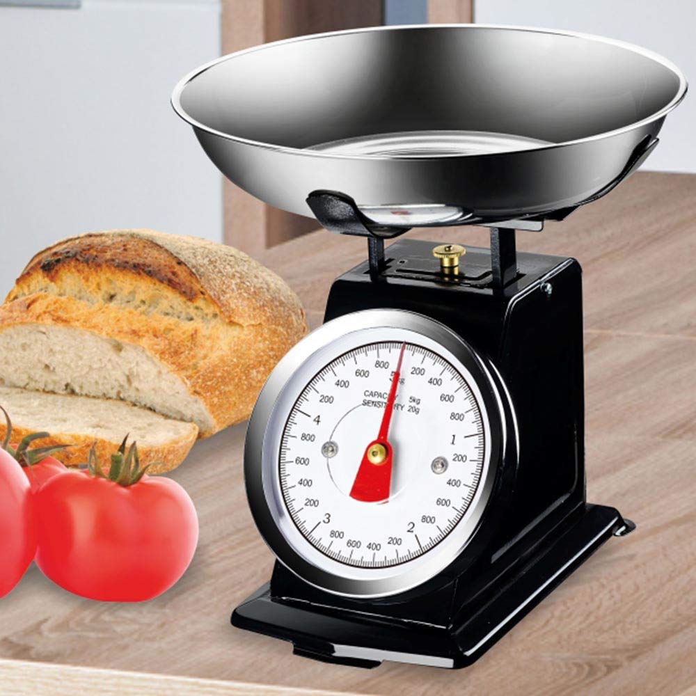 Bakaji Bilancia Meccanica Analogica da Cucina Atlas in Metallo con Ciotola Cromata 5Kg Nero