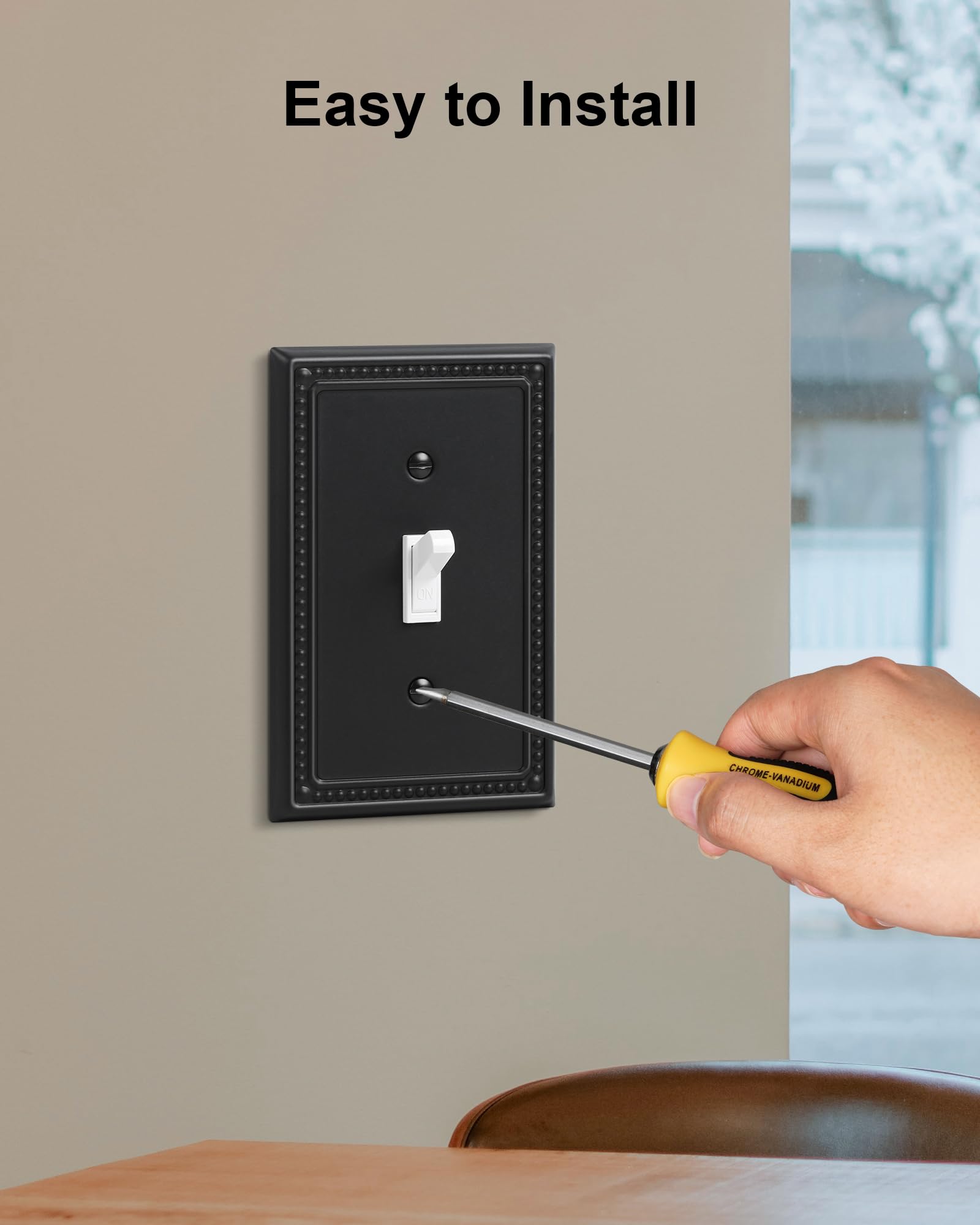 2-Pack Single Toggle Light Switch Cover Plate, Pearls Decorative Switch Plate Covers, Black 1 Gang Metal Wall Plate, Corrosion Resistant - 5