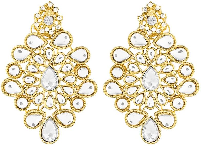 Aheli Kundan Studded Choker Necklace & Dangle Earrings Ethnic Fashion Bharatanatyam jewellery set Gift for Women - Image 5