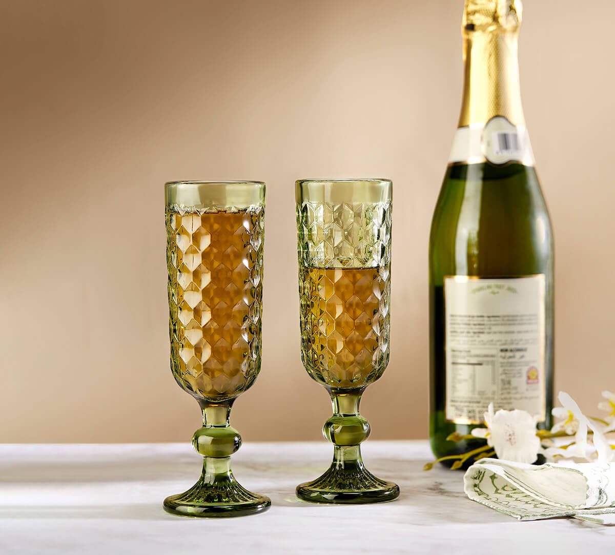 India Circus by Krsnaa Mehta Mint Embossed for Red & White Wine, Champagne, Water, Juice, Mocktails & Cocktails Glasses | Ideal for Gifting, Set of 2 (150ml Each)