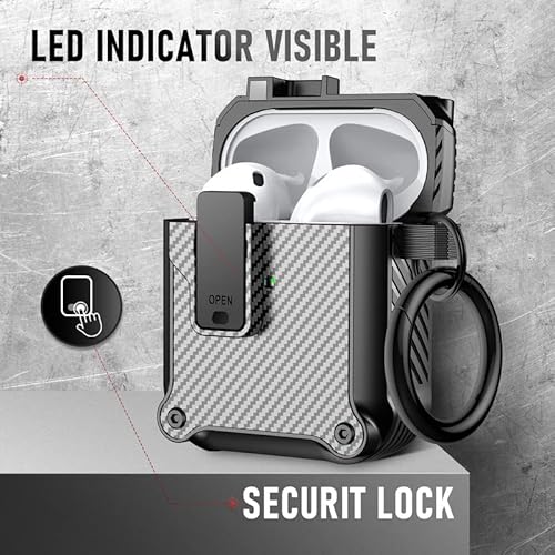Valkit For Apple Airpods 2Nd Generation Case With Secure Lock Clip, Carbon Fiber Hard Shell Airpod 2 Case Cover With Lanyard For Men Women Airpods 2 Wireless Charging Case For Airpods 2 & 1, Black #TOP5