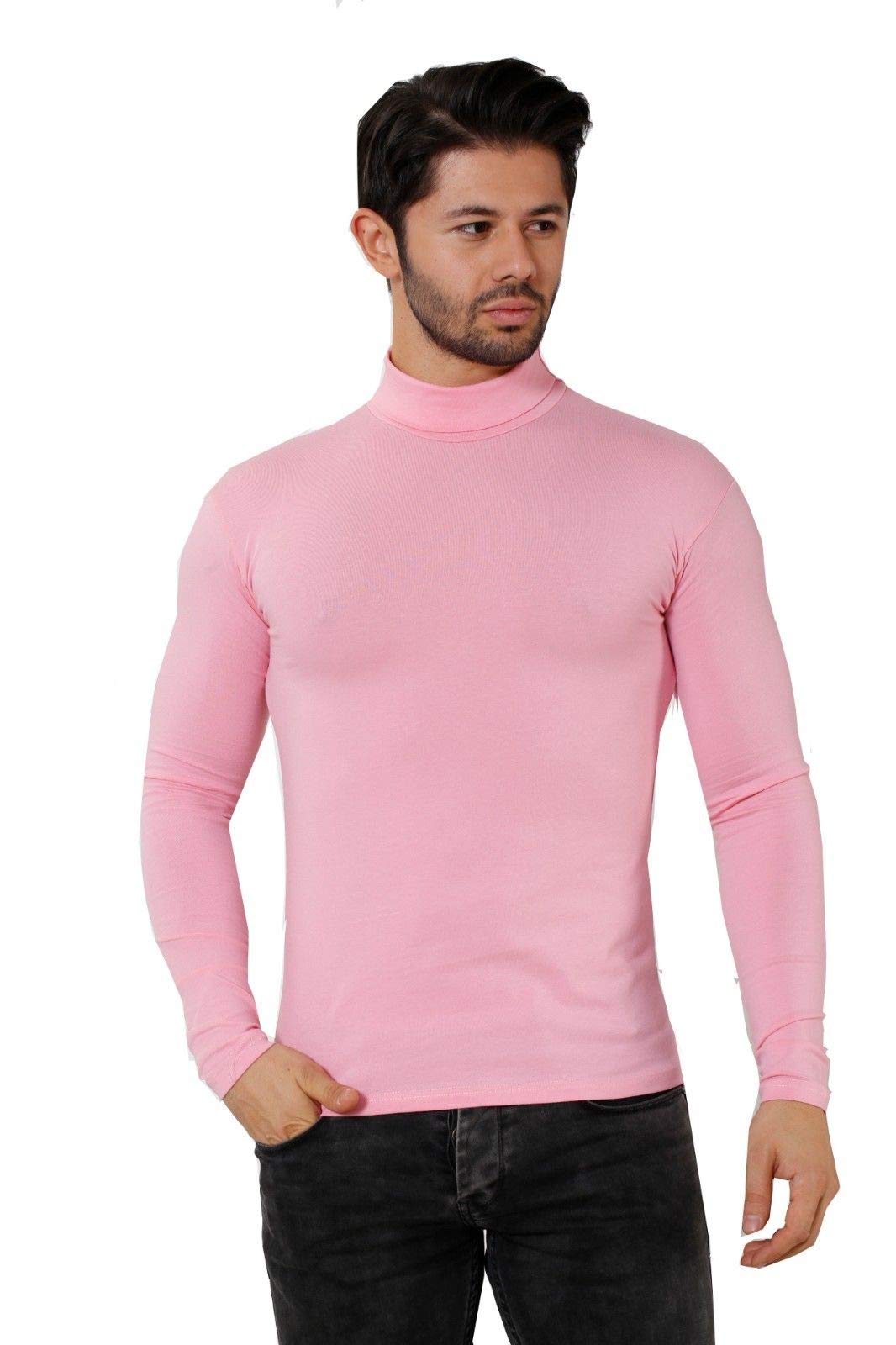 elegance1234 Men's ROLL Neck Tops Small Pale Pink