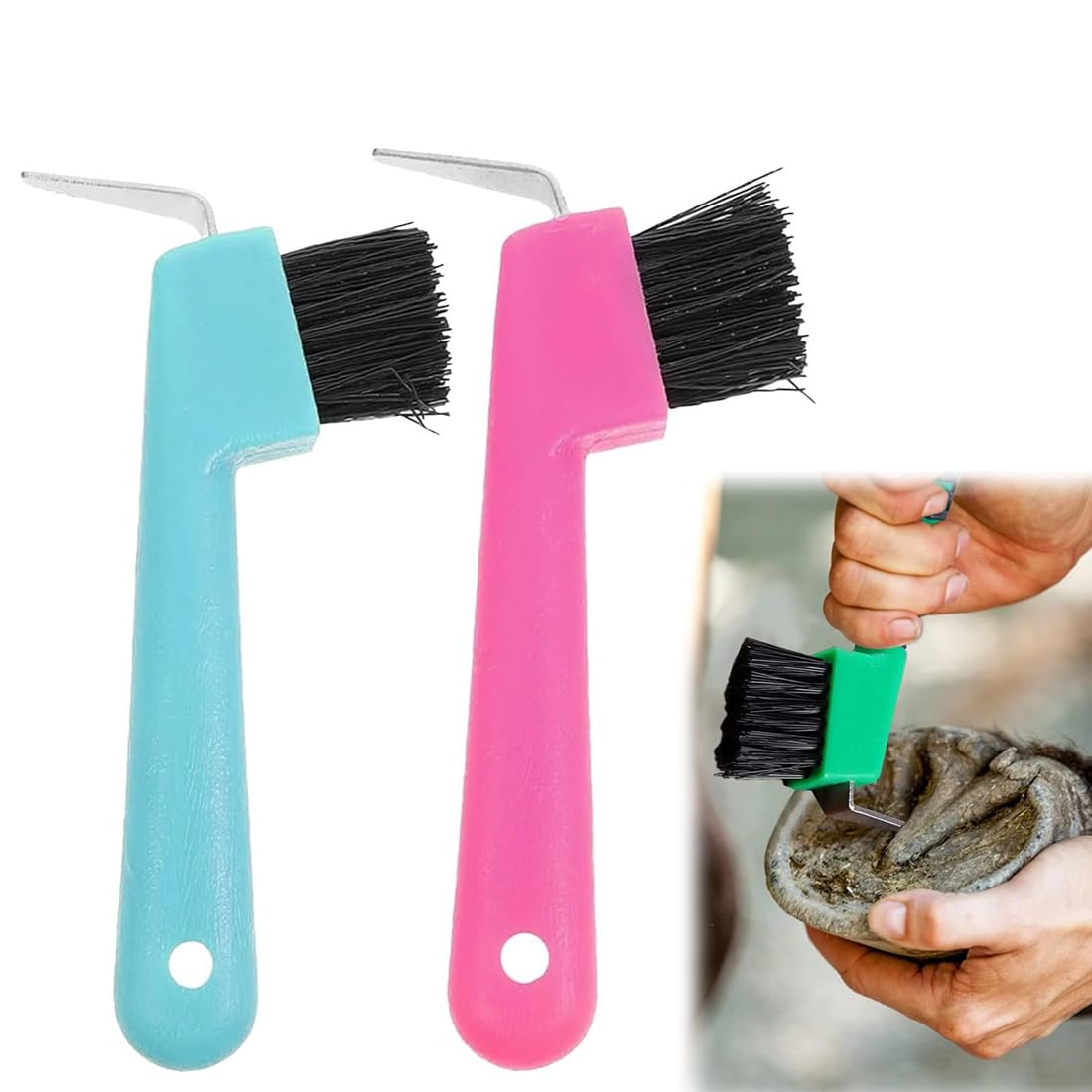 2 Piezas Cuidado de los Cascos del Caballo Raspadores de Pezuñas con Cepillo 2 en 1, Accesorios para el Cuidado de Caballos, Adecuados para Limpiar Pezuñas y Cuidar Pezuñas Suministros