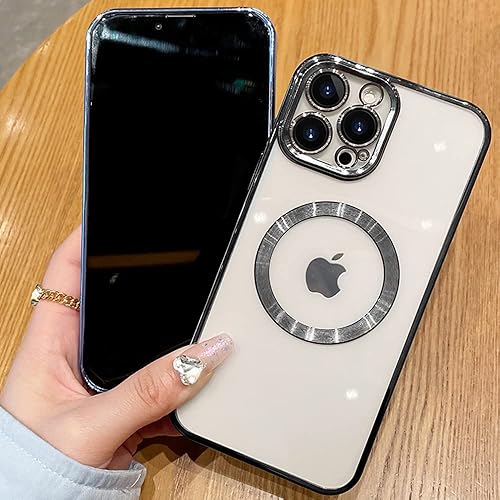 Spevert Funda magnética transparente para iPhone 14 Pro con protector de lente de cámara, funda de protección completa compatible con MagSafe