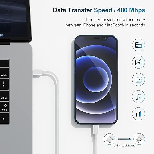Miniatura 3 de deloni Cargador de iPhone de carga rápida de 10 pies, cable largo USB C a iluminación de 10 pies con bloque de cargador rápido USB C de 20 W,