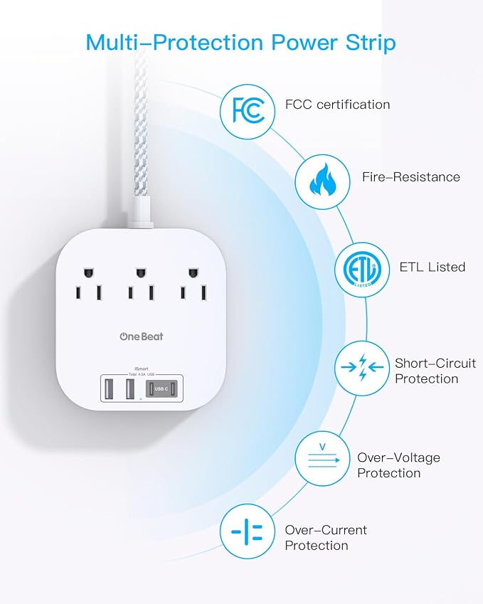 Regleta con 3 tomas y 4 puertos USB C y A 6ft miniatura 5
