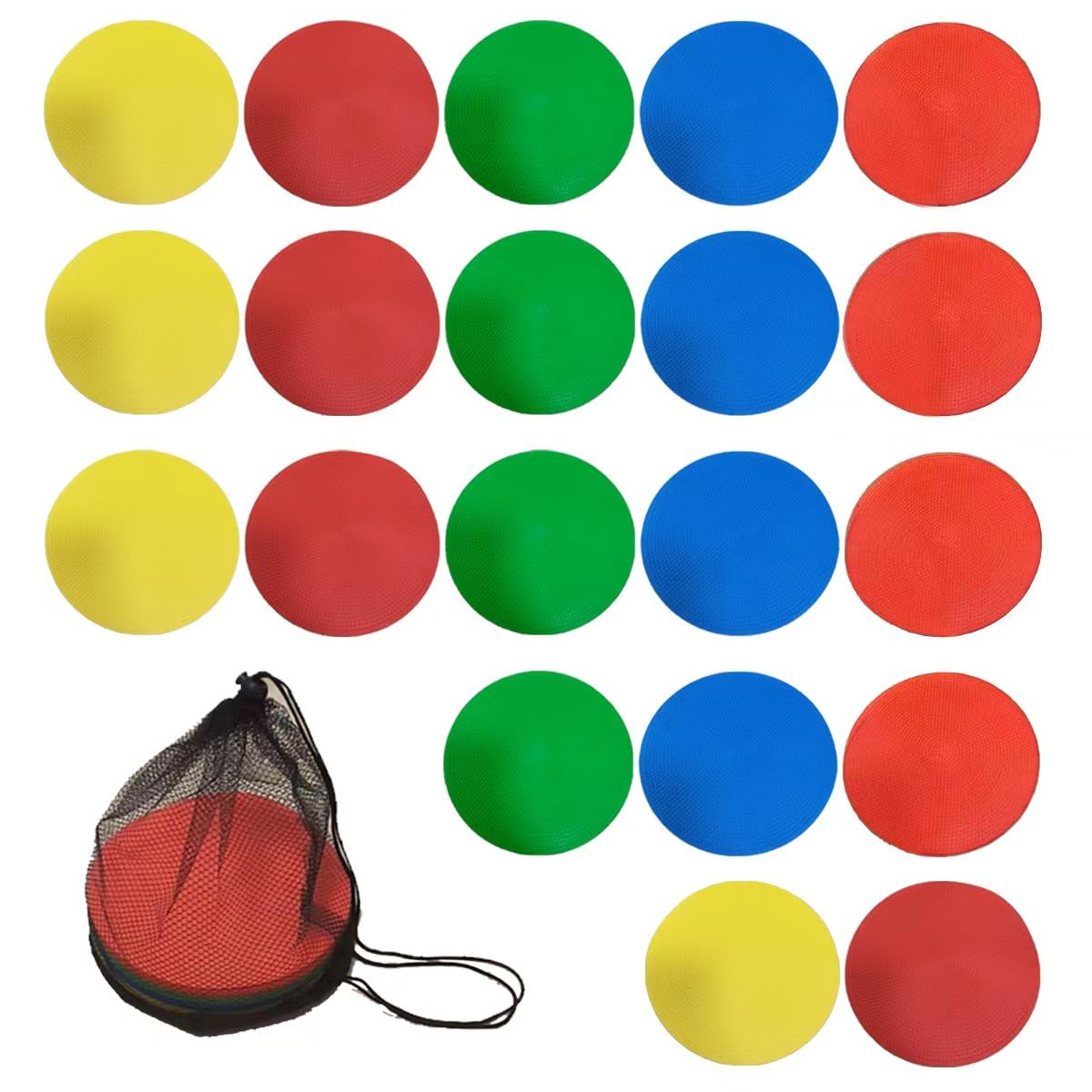 20er Set Markierungsscheiben Runde Flache Flache Sport Markierungshütchen Rutschfeste Floormarker Trainingsscheiben mit schwarzer Netztasche Flat Round Disc (19.3CM)