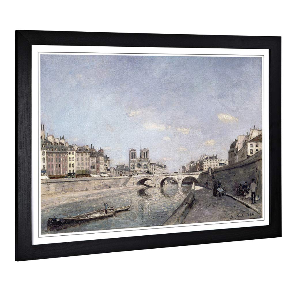 Big Box Art Framed Print of Johan Jongkind The Seine and Notre Dame in Paris Design | Wall Art Picture| Home Decor for Kitchen, Living Room, Bedroom, Hallway, Black, A2 / 24.5x18 Inch / 62x45cm