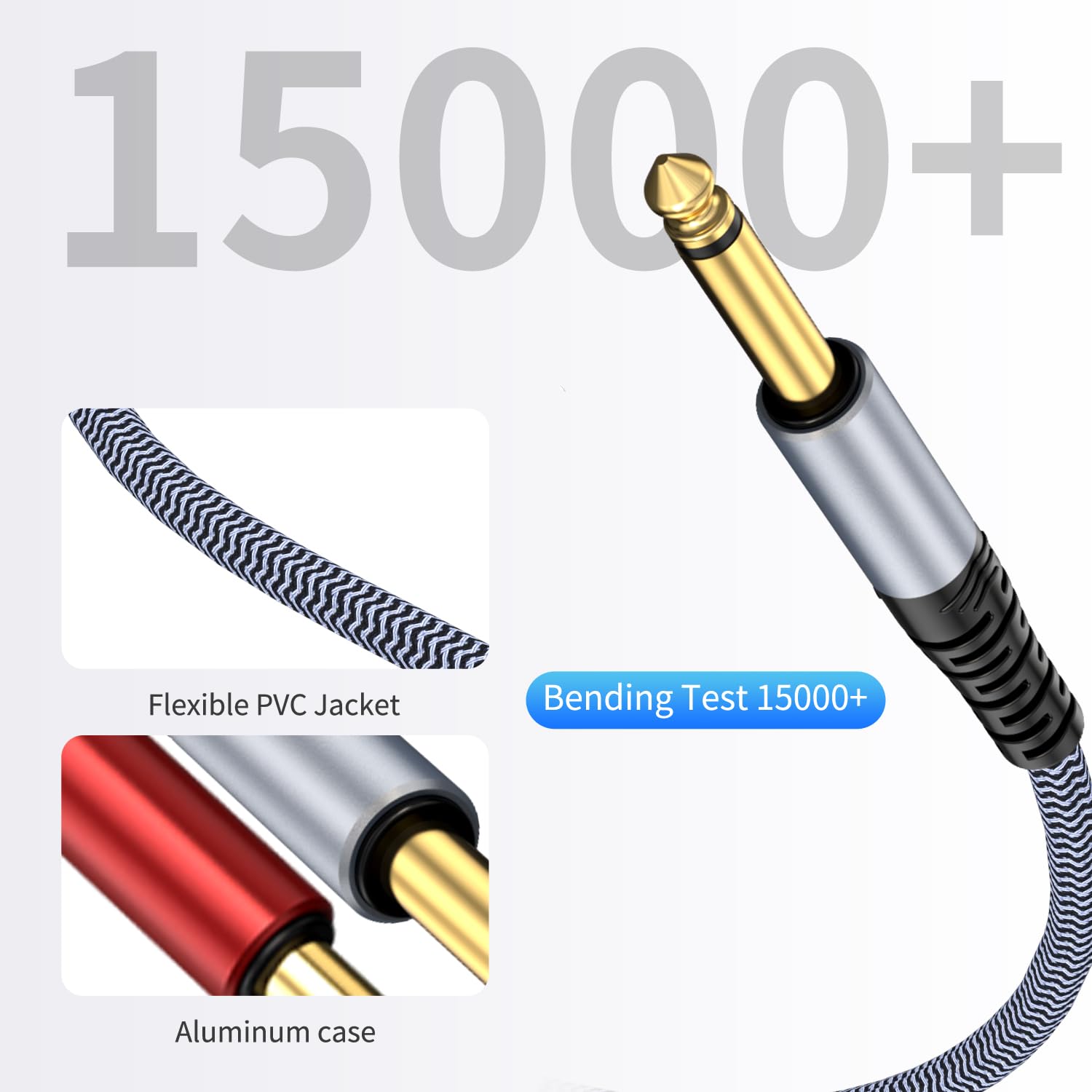 Cable TS de guitarra de 1/4 de pulgada de 25 pies, paquete de 2 rectos a rectos, cable de instrumento mono de 1/4 pulgadas, cable de audio de 1/4 a 1/4 para guitarra, bajo, teclado, mezclador
