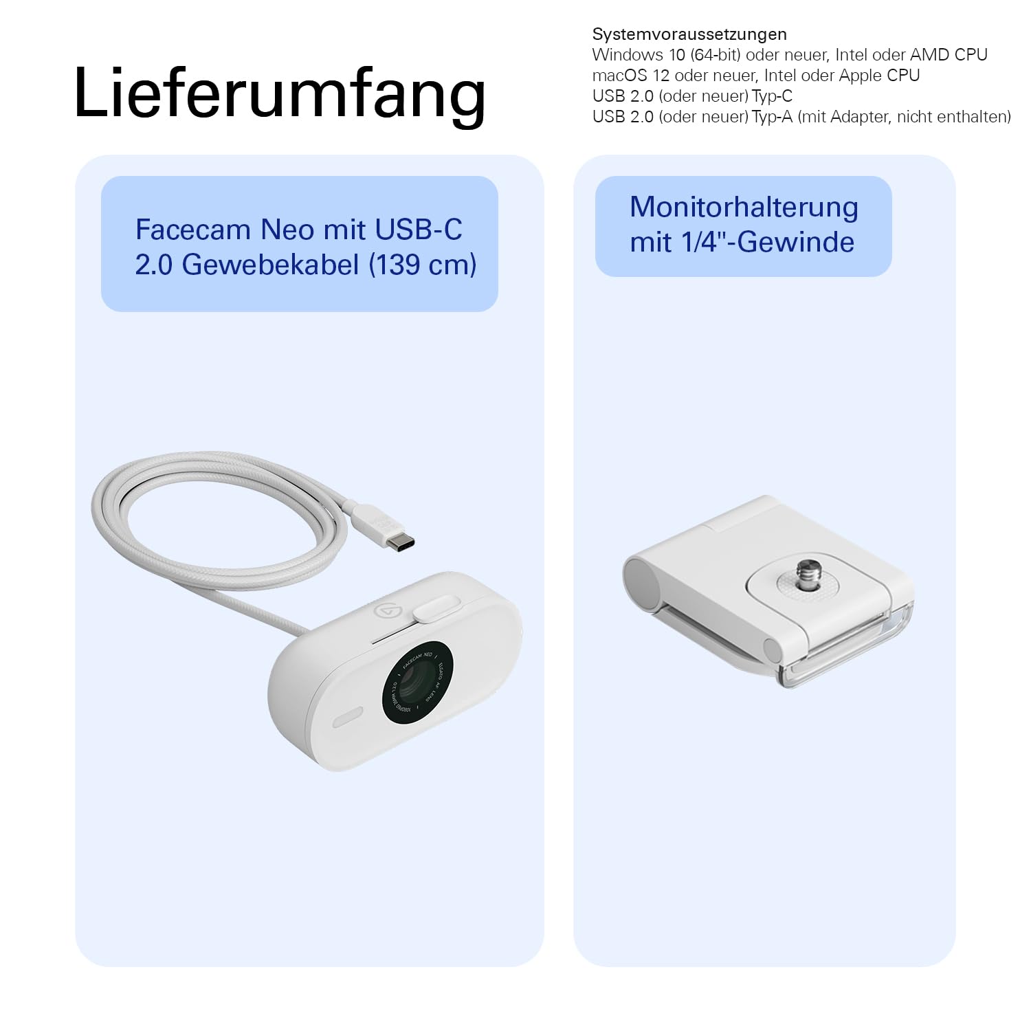 Elgato Facecam Neo Full HD-Webcam mit Sichtschutzkappe, Lichtkorrektur, USB-C, Plug & Play