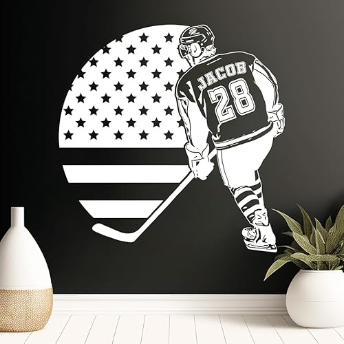 Miniatura 31 de Calcomanía de pared de camisetas de hockey personalizadas, calcomanía personalizada de jugador de hockey, elige nombre y número, calcomanías