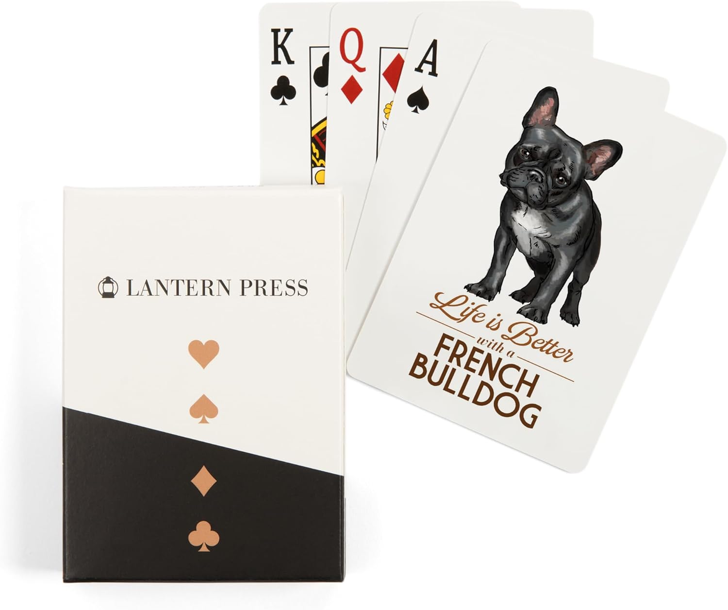 Lantern Press French Bulldog, Life is Better, Black, 52 Playing Cards for Adults, Poker Size Card Deck