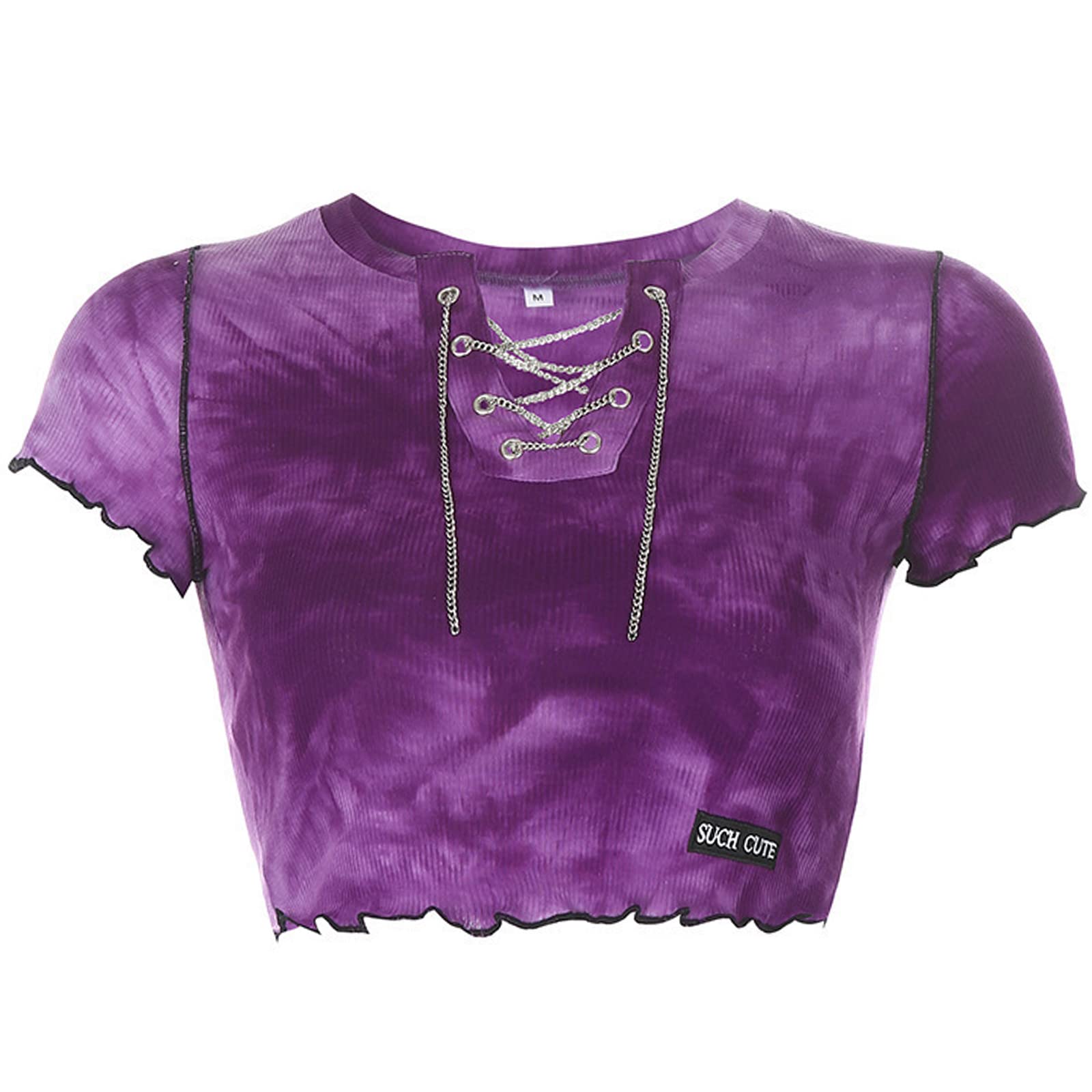 Damskie Crop Tops Eversoft Falbanki T-shirty z krótkim rękawem, nadruk T-shirty z okrągłym dekoltem, lekkie, wygodne