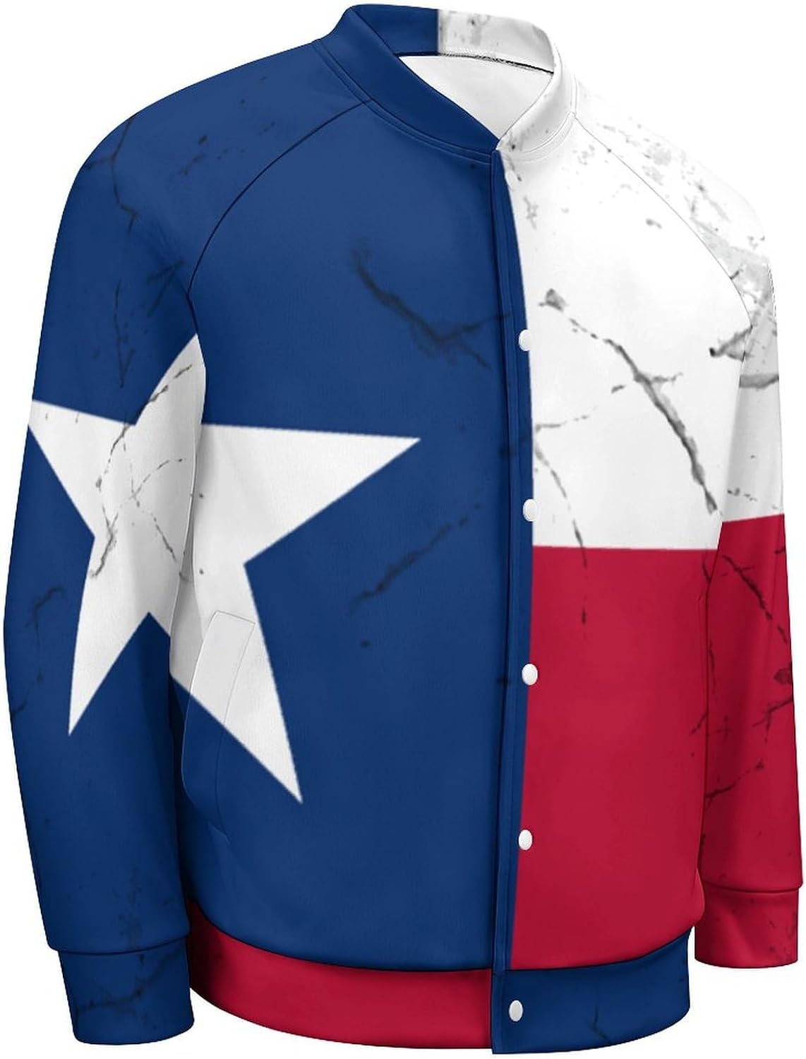 Texas State Flag Distressed Men's Baseball Jacket Casual Bomber Jacket Loose Letterman Coat