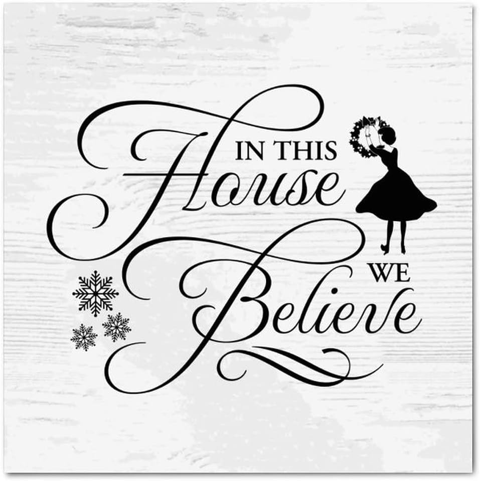Wood Hanging Sign in This House We Believe Happy Holidays