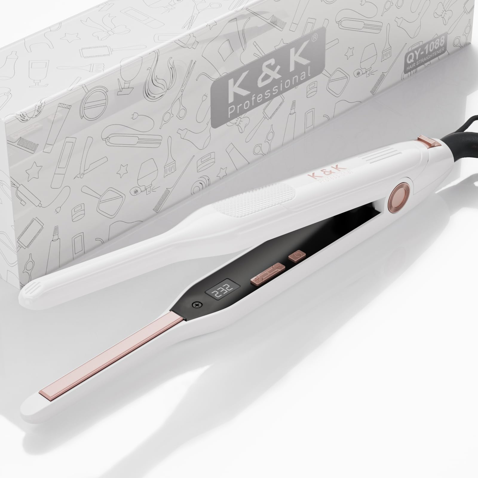 K&K Small Flat Iron Short Hair, Upgrade Pencil Flat Iron Prostownica do Włosów do Krawędzi, Prostownice do Fryzur Pixie, Retuszów i Grzywek, Pływająca Płyta z Ceramiczną Powłoką Turmalinu