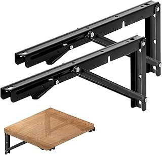 Heavy Duty Black Folding Shelf Brackets (Pack of 2) – 550 lb Max Load, Wall Mounted Space-Saving Brackets for Shelves, Tables, Workbench, DIY Storage – Sturdy Steel Construction