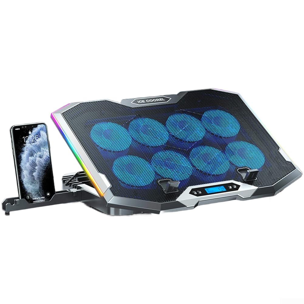 Ice Coorel Laptop-Kühler mit 8 leisen Lüftern, RGB, geeignet für Laptops von 30,5 bis 43,9 cm (C)