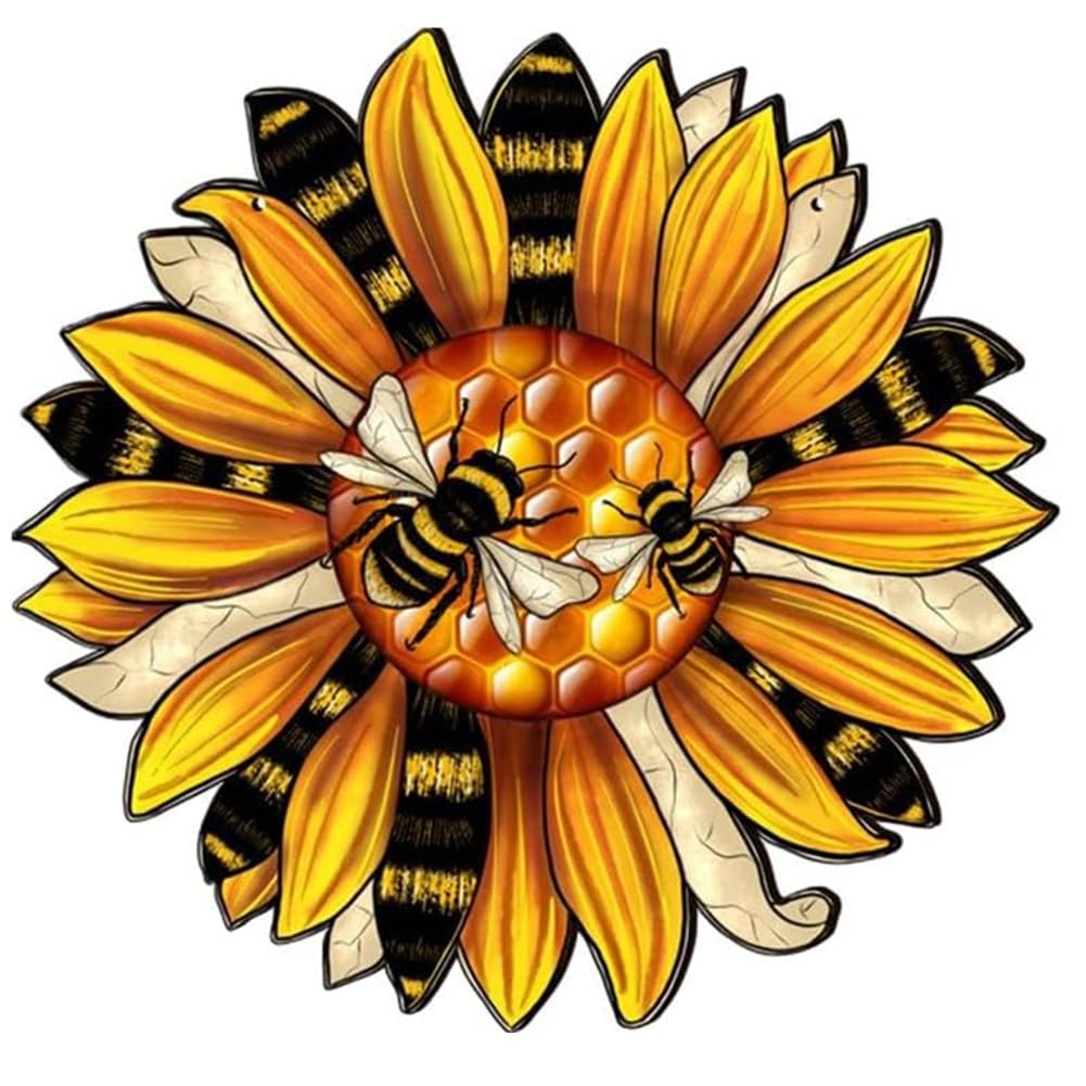 CTRLZS Festival Pastoral Style Bee Sunflower Flower Wooden Sign Home Porch Decoration Wooden Sign Window Pendant