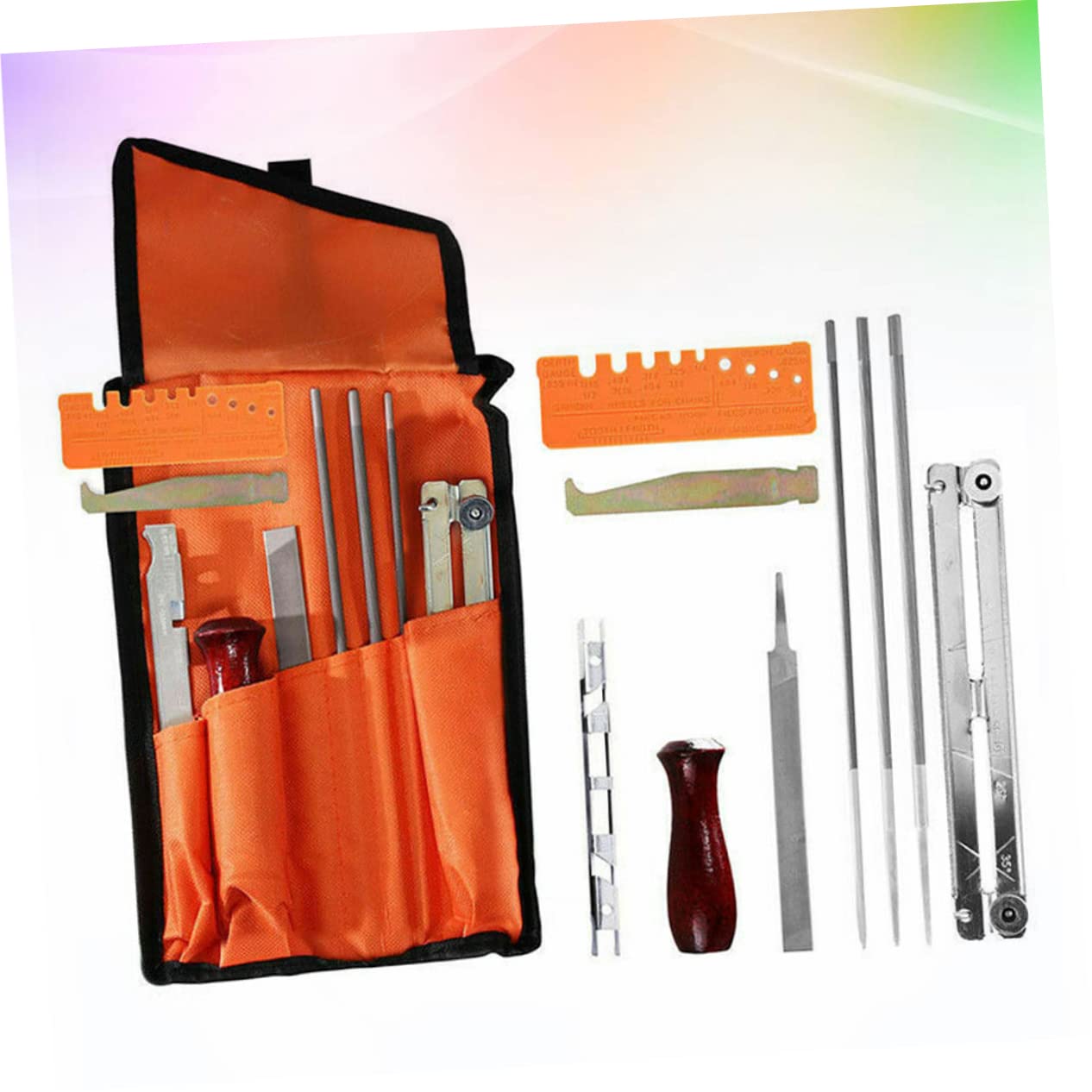 Kit Affilatrice per Motosega 10 Pezzi Metallo Arancia | Resistenza All’usura, Durevolezza Elevata, per Catene di Motosega, Uso Professionale e Personale