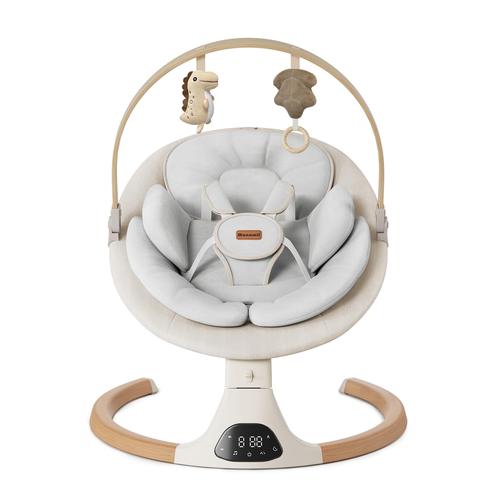 Columpios para bebés Monamii, columpio para bebés con Bluetooth y altavoz musical, 5 velocidades y control remoto, para uso en interiores y exteriores, color beige