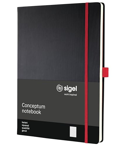 Carnet de notes grand format A4 petits carreaux couverture rigide noire rouge Conceptum