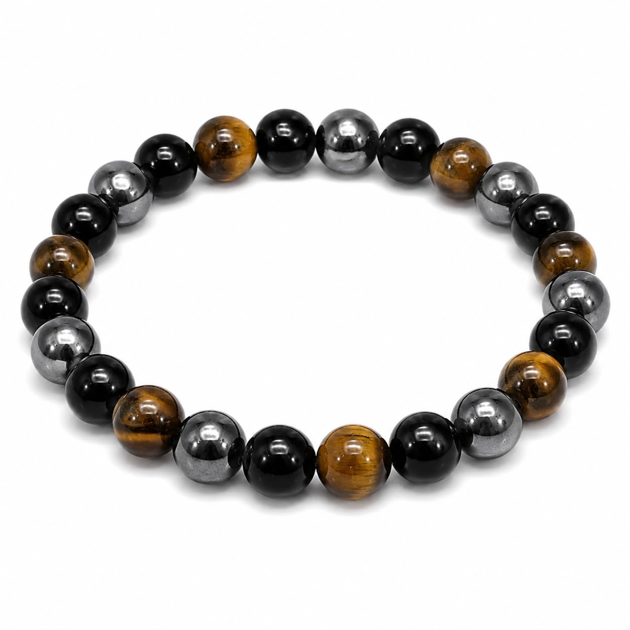 Triple Protection Natural Stone Bracelet for Men & Women | Tiger Eye, Black Obsidian & Hematite | Stretch Bead Band-image-16