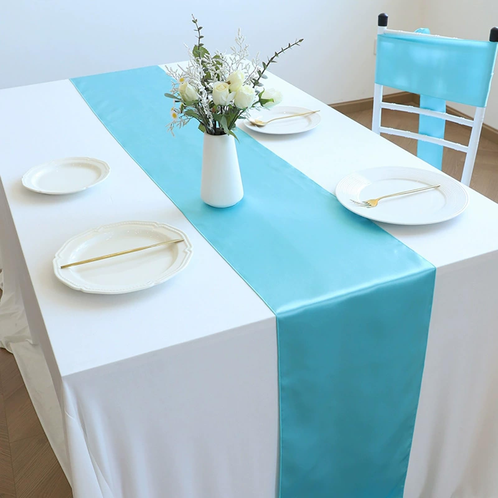 12 Packs Lake Blue Table-runner 11.8*108.26in Long Bright Silky And Smooth Table Runners For Wedding Banquets Birthday Party